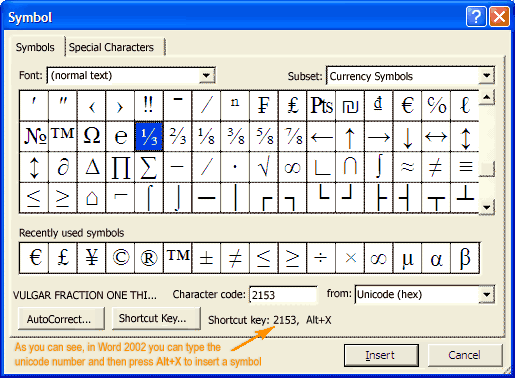 Inserting Special Characters