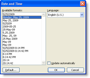Date and Time dialog