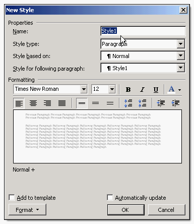 The New Style dialog in Word 2003 and earlier