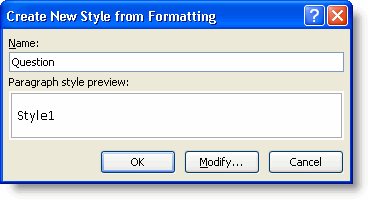 The Create New Style from Formatting dialog