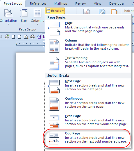 how to change page layout in word 2007