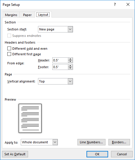 default header and footer in word